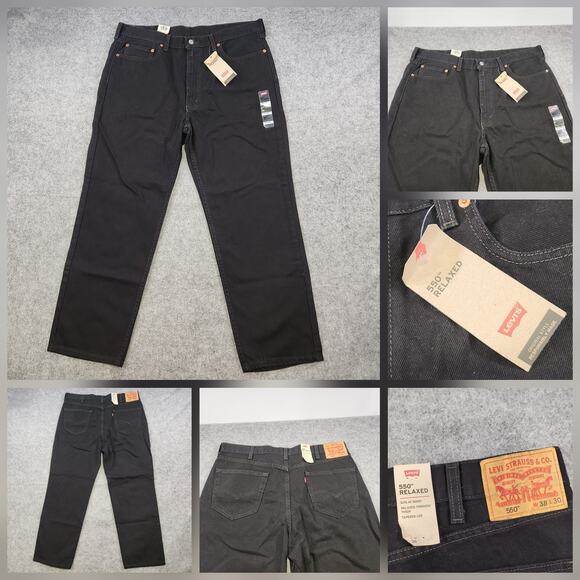 Levis 550 Jeans Mens 38x30 Black Relaxed Fit Tapered Leg Relaxed Denim New NWT - Picture 1 of 16